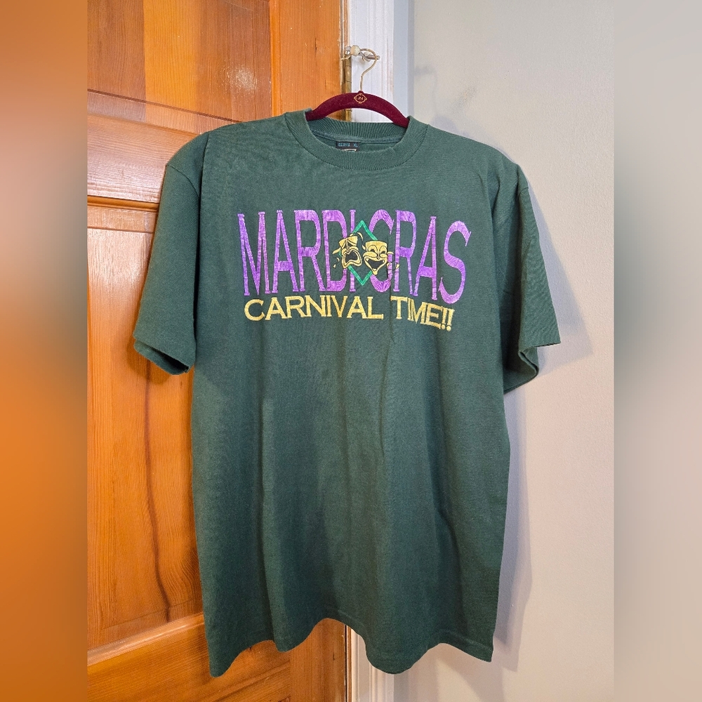 Tees Unlimited Vintage Single Stitch Mardi Gras Carnival Time T-Shirt Sz XL Gree